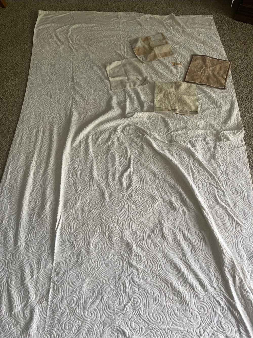 Celine Cream Quilted extra large shower towel & 4 YSL washcloths 
New!